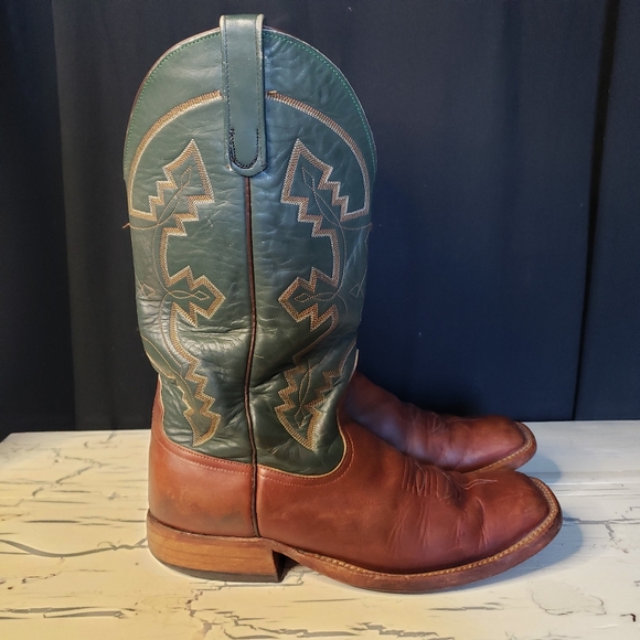 Anderson Bean Cowboy Boots in Brown and Green - Men's size 8.5 D - Picture 6 of 17